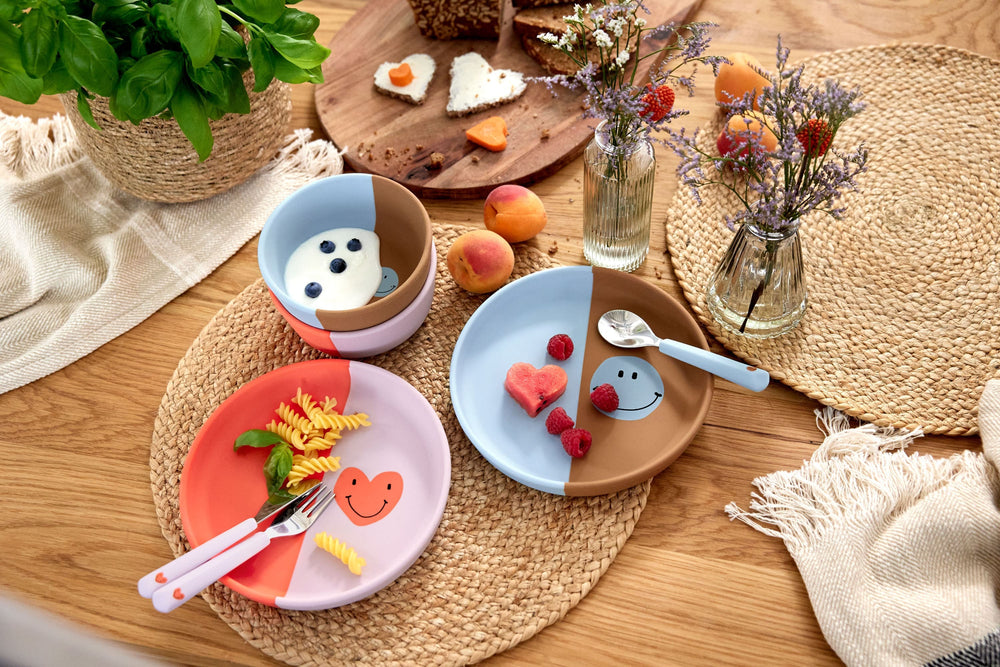 Bol en silicone enfants - Happy Rascals, Smile bleu ciel