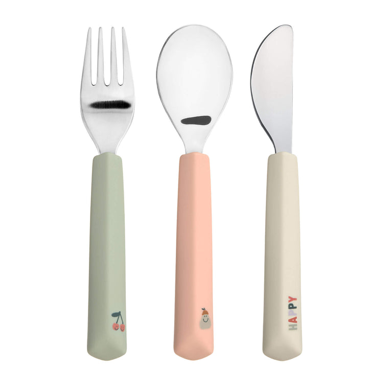 Couverts en silicone (3 pcs) - Happy Fruits, Cerise