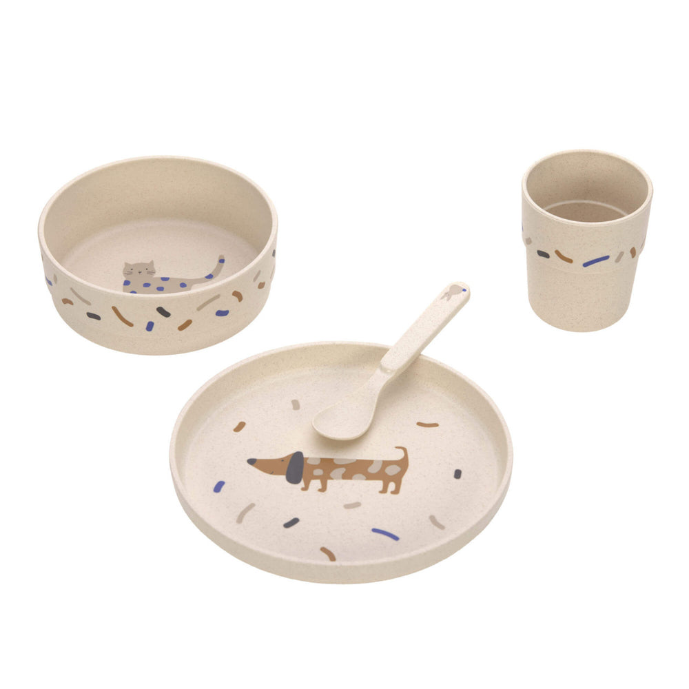 Coffret repas enfants (assiette, bol, tasse, cuillère), Little Mateys royal bleu