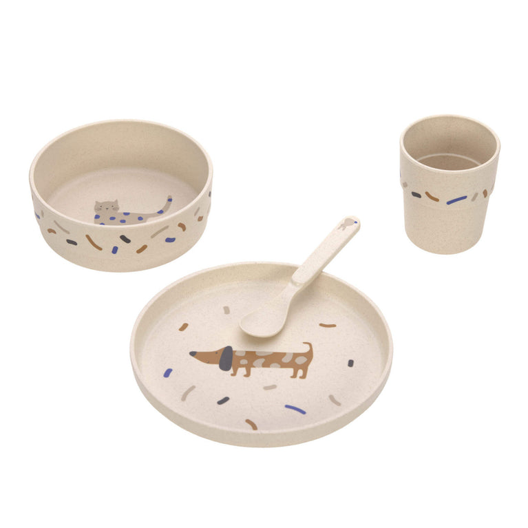 Coffret repas enfants (assiette, bol, tasse, cuillère), Little Mateys royal bleu