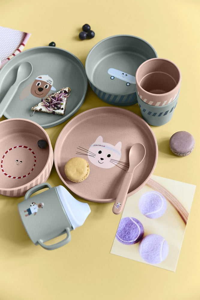 Coffret repas enfants (assiette, bol, tasse, cuillère) - Tiny Team, Chat