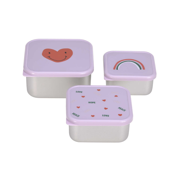 Boîtes à goûter enfants (Lot de 3) - Happy Rascals, Cœur lavande