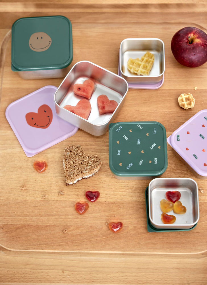 Boîtes à goûter enfants (Lot de 3) - Happy Rascals, Cœur lavande
