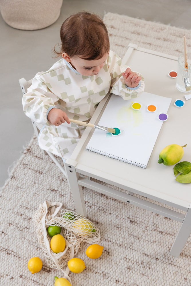 Tablier manches longues enfants - Happy Fruits, kaki clair