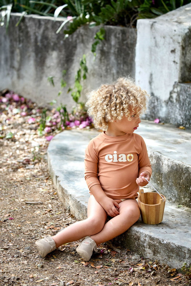T-shirt de bains à manches longues enfants (anti-UV), Marron