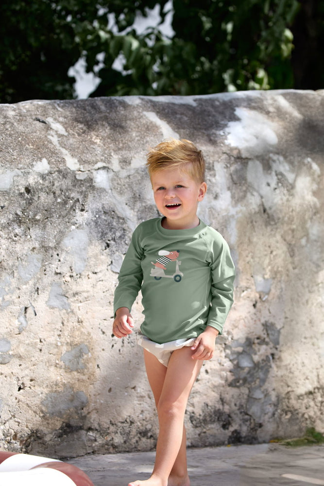 T-shirt de bains à manches longues enfants (anti-UV) - Chien, Vert