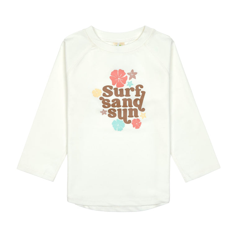T-shirt de bains à manches longues enfants (anti-UV) - Fleurs, écru