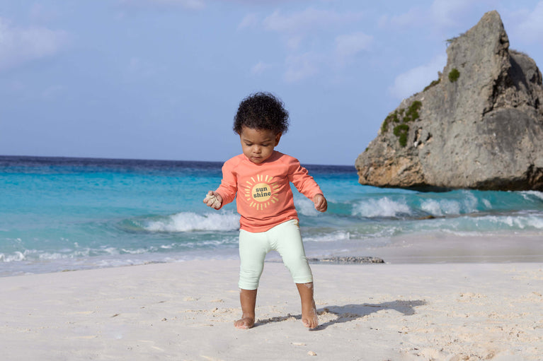 T-shirt de bains à manches longues enfants (anti-UV) - Soleil, corail