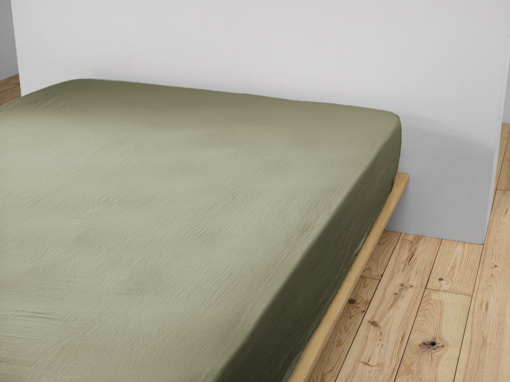 Drap housse 90 x 190 cm Gaze de coton - GAÏA Romarin