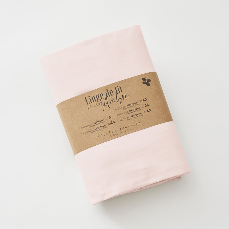 Drap housse 90 x 190 cm Coton 57 fils AMBRE Barbe à papa