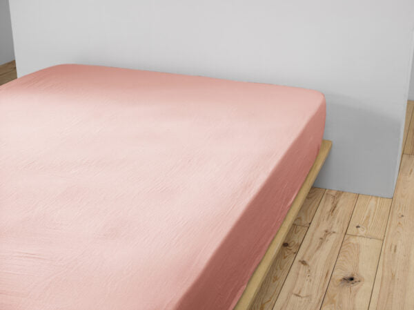 Drap housse 90 x 190 cm Gaze de coton unie GAÏA Pêche