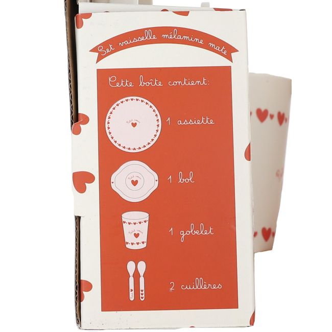 Set de vaisselle en mélamine cœurs rouges