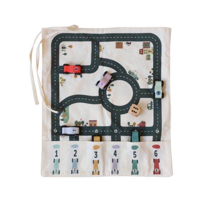 Tapis de jeu circuit de voiture en tissu à emporter
