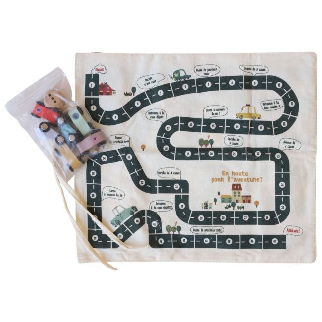 Tapis de jeu circuit de voiture en tissu à emporter