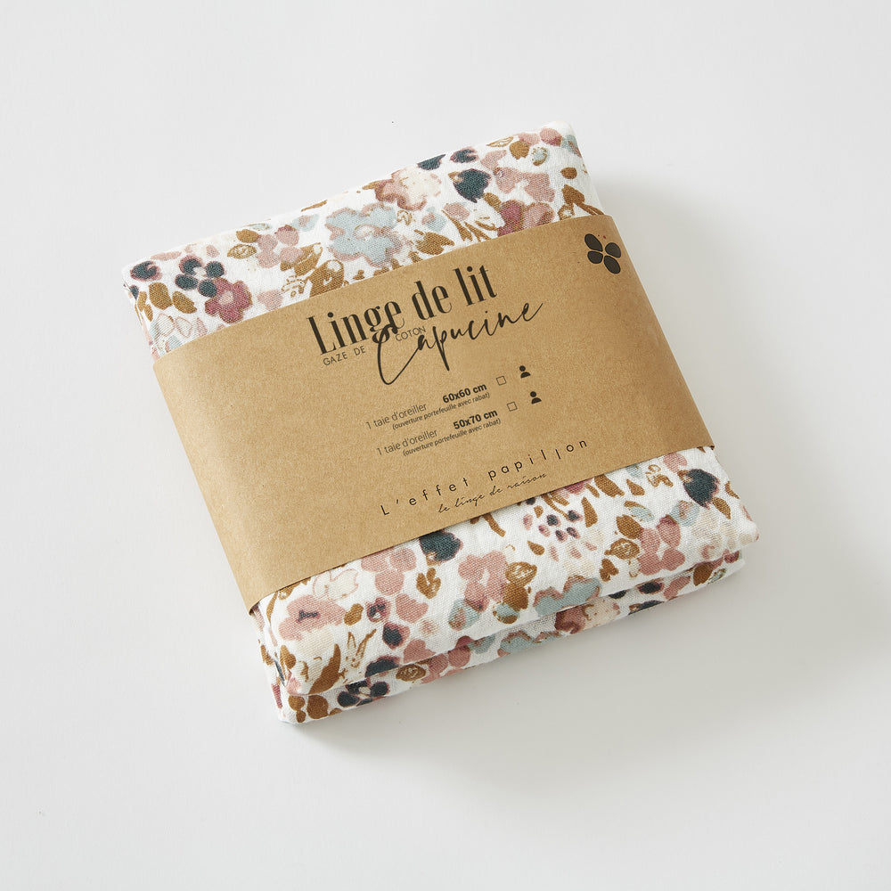 Taie d’oreiller 60x60 cm Gaze de coton imprimée CAPUCINE Pampa