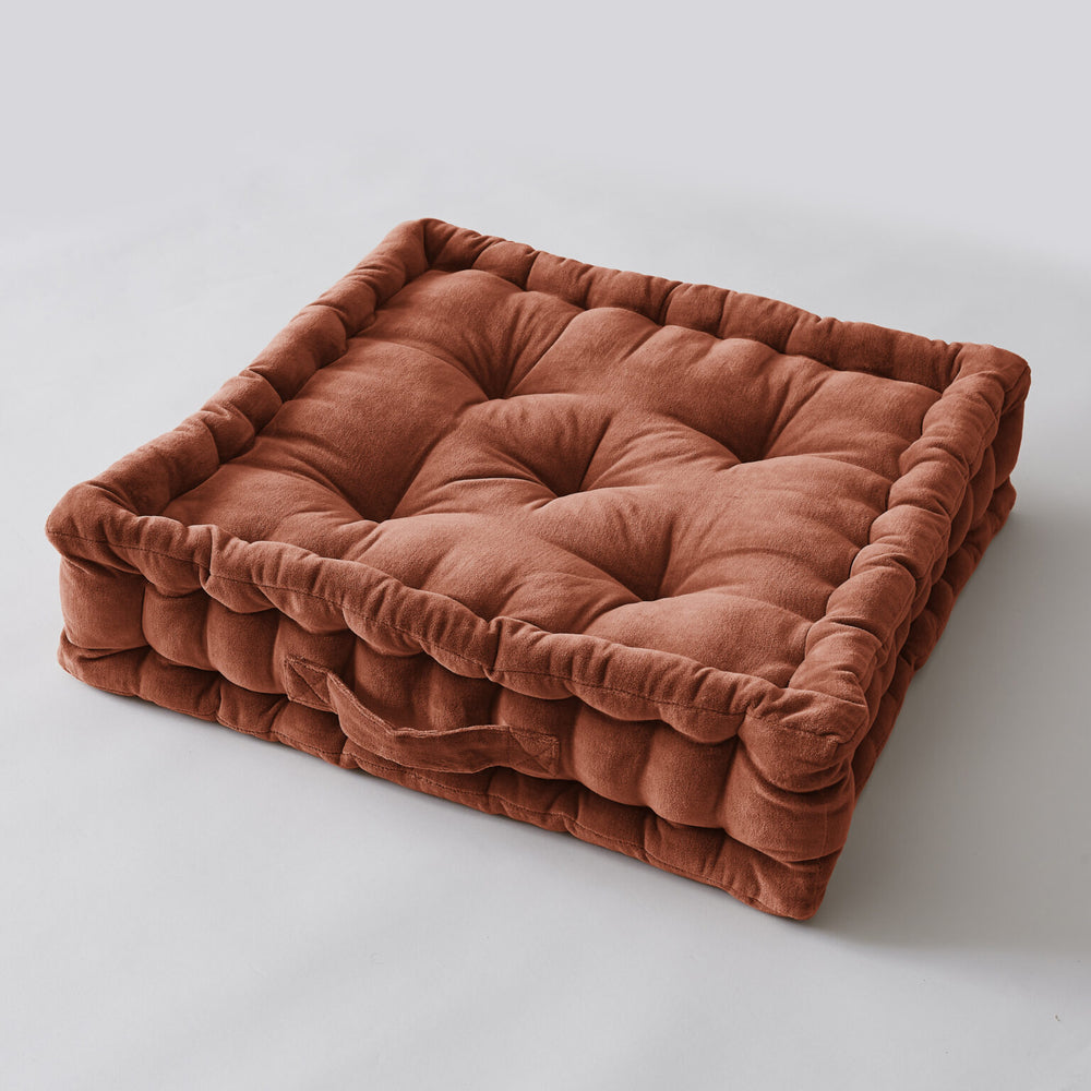 Coussin de sol 50 x 50 x 10 cm Velours de coton CÉSAR Terracotta