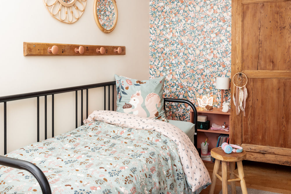 Parure de lit (Housse de couette + 1 Taie d’oreiller) 140 x 200 cm Coton imprimé TAMIA