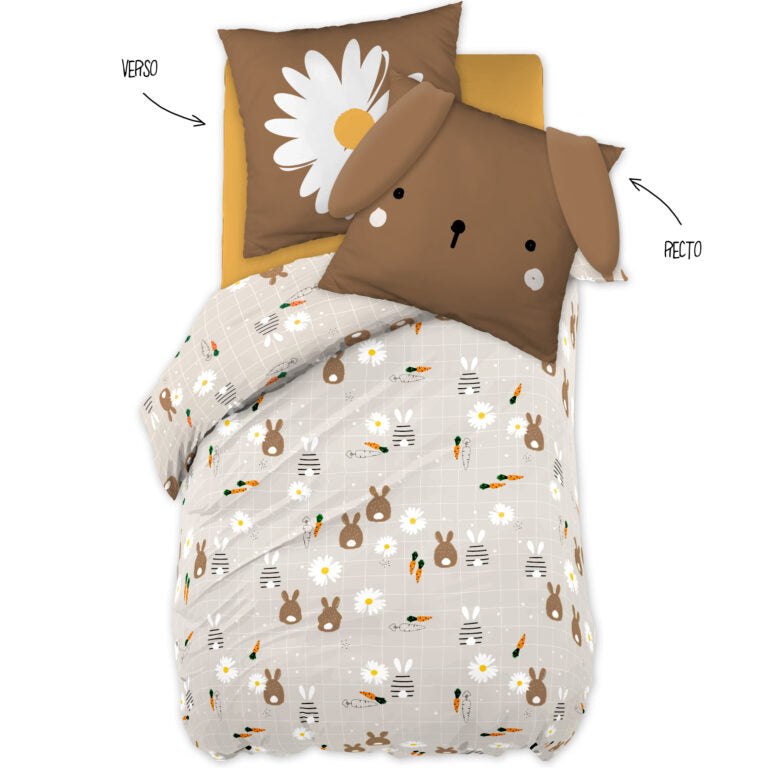 Parure de lit (Housse de couette + 1 Taie d’oreiller) 140 x 200 cm Coton imprimé POMPON