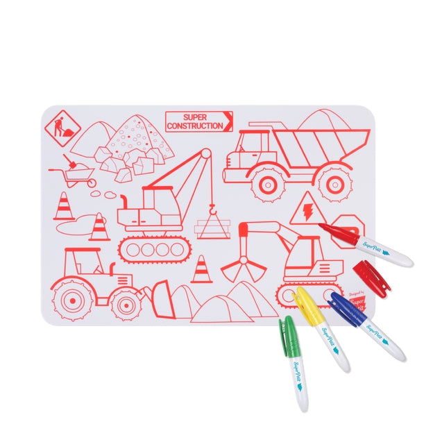 Coloriage nomade: Mini Playmat CONSTRUCTION-4 feutres inclus