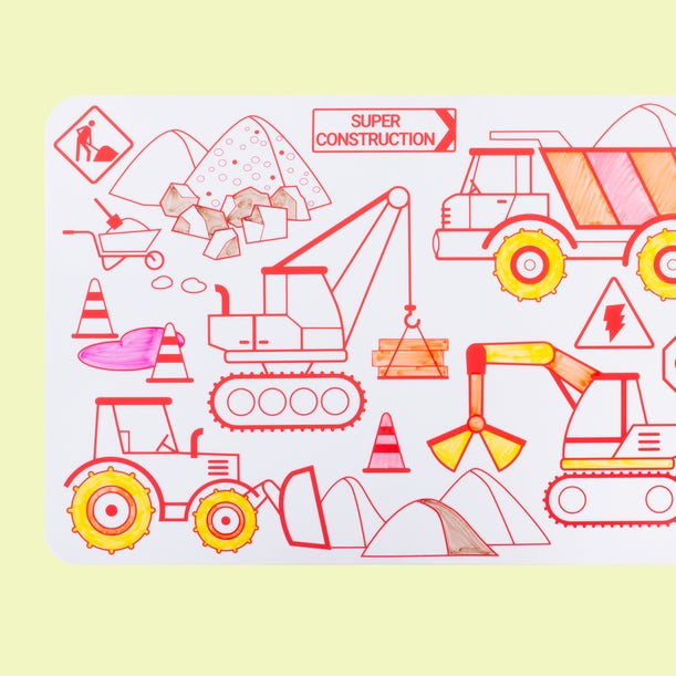 Coloriage nomade: Mini Playmat CONSTRUCTION-4 feutres inclus