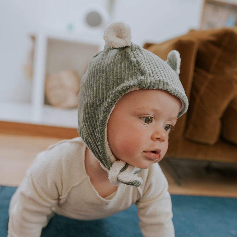 Bonnet velours kaki - naissance/36 mois
