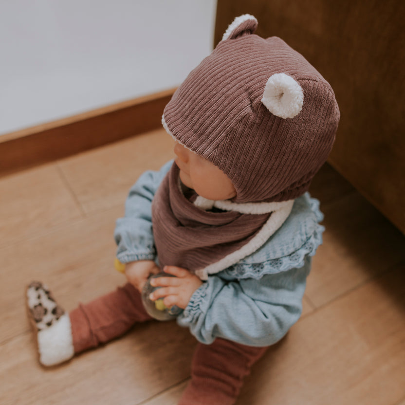 Bonnet velours parme - naissance/36 mois