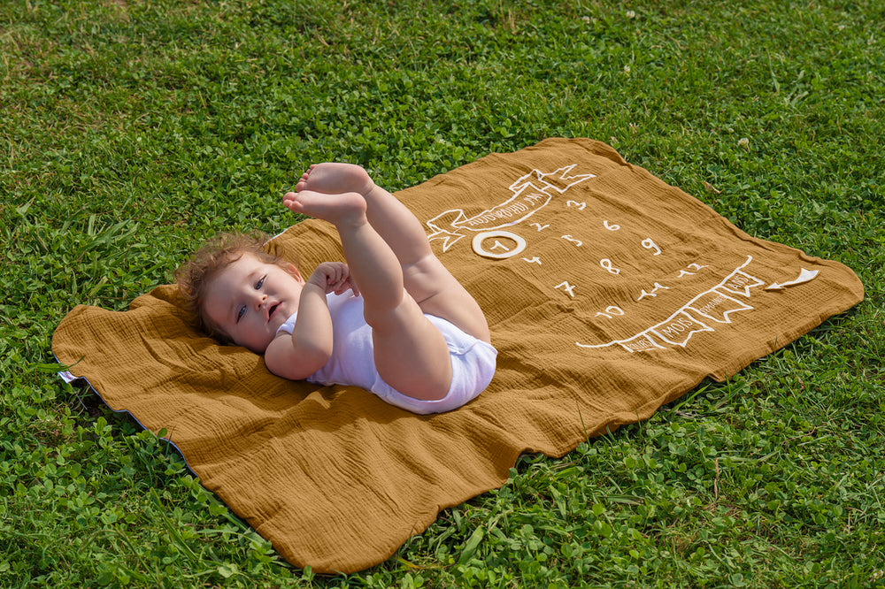 Couverture décor pour photos + 2 accessoires -havane/biscuit