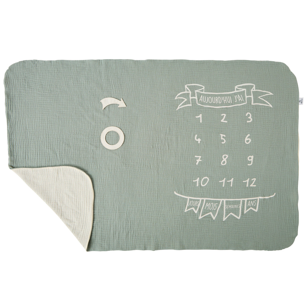 Couverture décor pour photos + 2 accessoires – vert de gris/écru