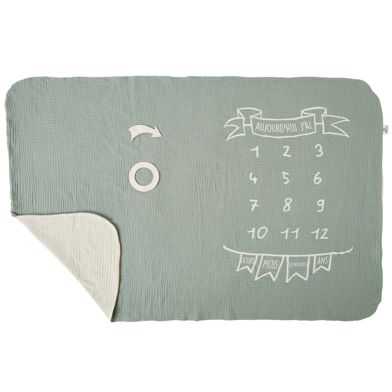 Couverture décor pour photos + 2 accessoires – vert de gris/écru