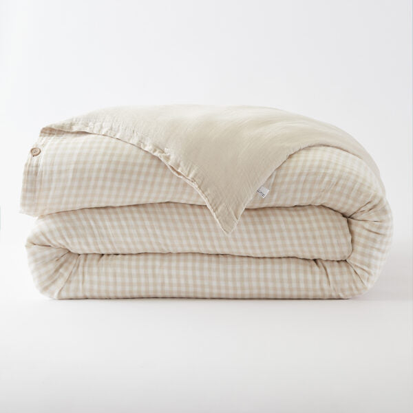 Housse de couette réversible 140 x 200 cm Gaze de coton tissée teinte VICKIE Pampa