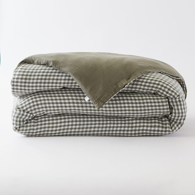 Housse de couette réversible 140 x 200 cm Gaze de coton -VICKIE Romarin