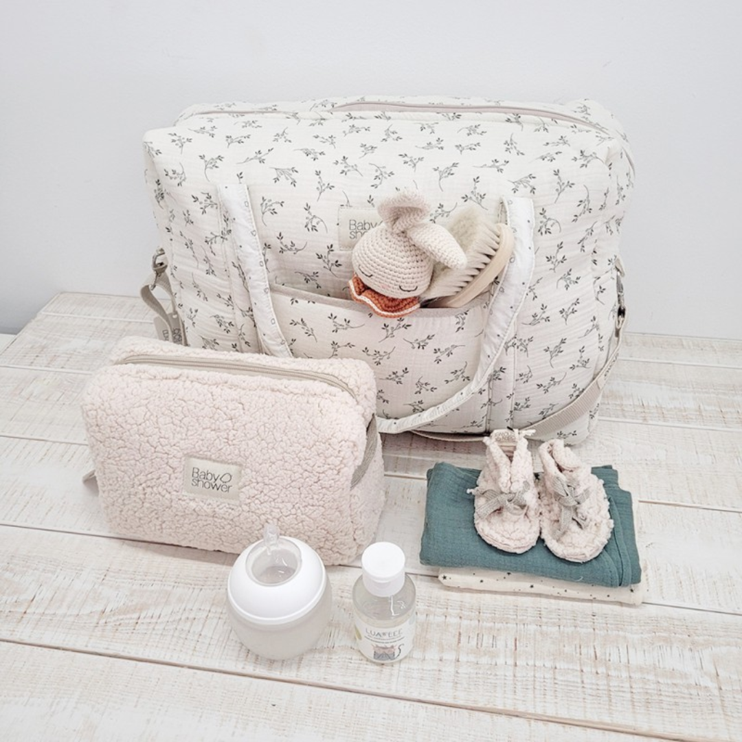 Sac À Langer Brodé Pour Bébé - Fourre-Tout À Couches Grande Capacité En Coton - Élégant Sac Maternité Pour Voyage Avec 2 Crochets Poussette