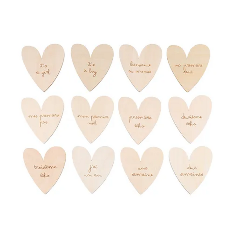 Carte étape en bois "neuf mois pour te créer, l'éternité pour t'aimer"