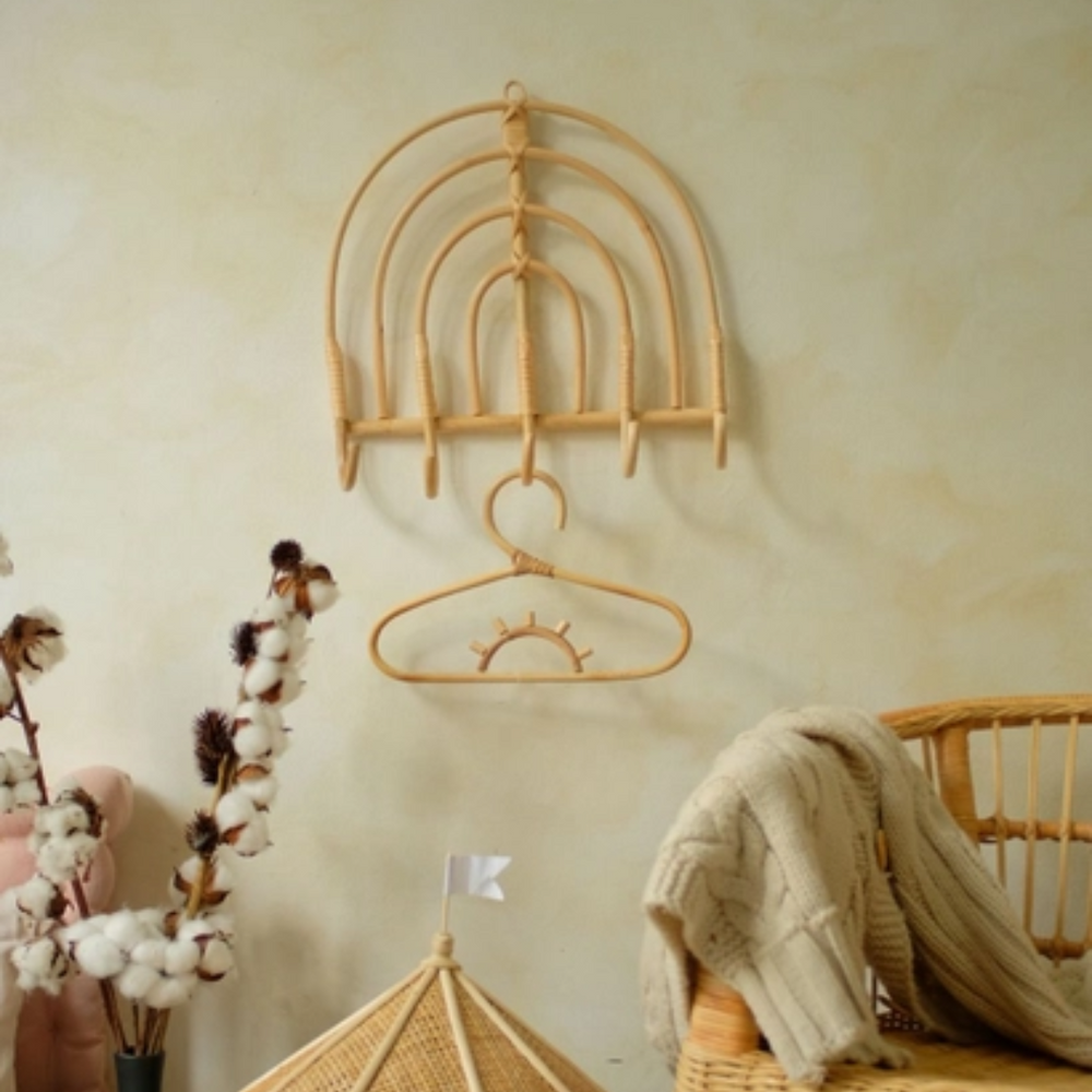 Crochet mural en rotin clair - Arc en ciel