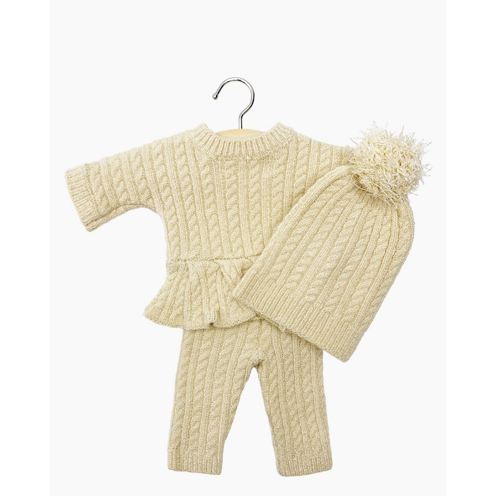 Ensemble Lina en tricot écru et son pochon