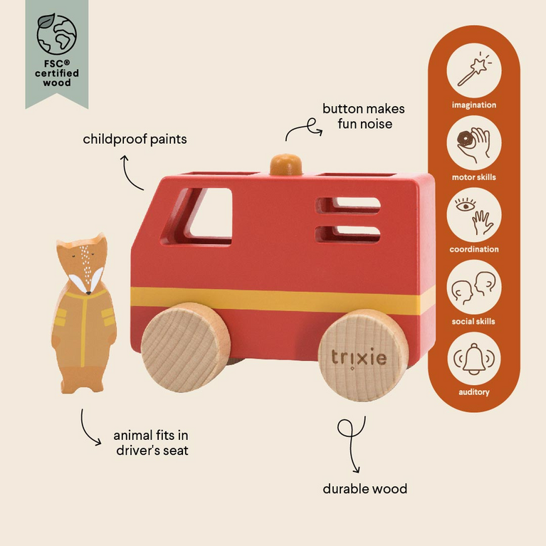 Petit camion de pompier en bois - Animaux