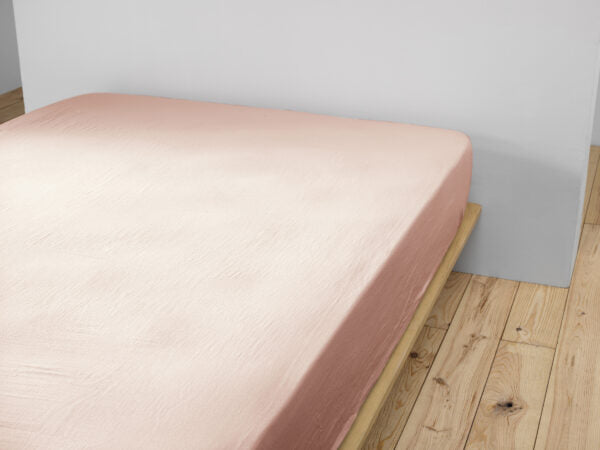 Drap housse 90 x 190 cm Gaze de coton unie GAÏA Guimauve