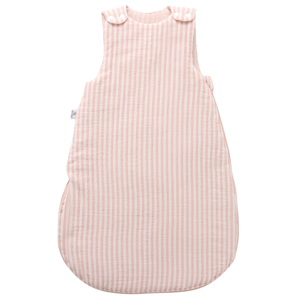 Gigoteuse ouatinée en gaze de coton rayé vieux rose