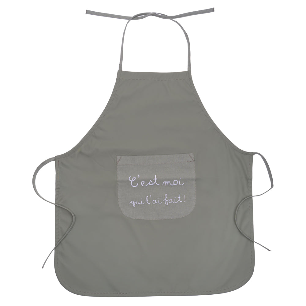 Tablier de cuisine “C’est moi qui l’ai fait”en tissu imperméable vert sauge