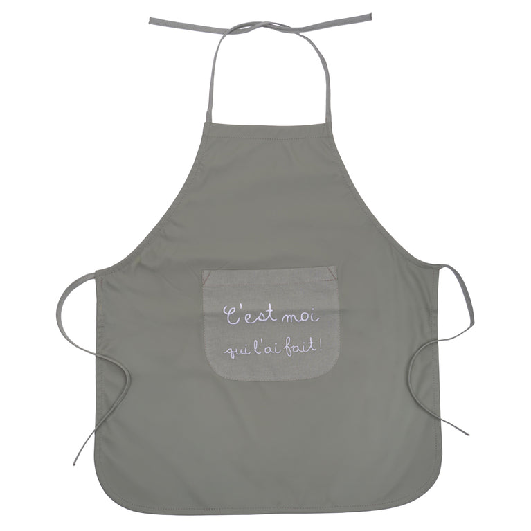 Tablier de cuisine “C’est moi qui l’ai fait”en tissu imperméable vert sauge