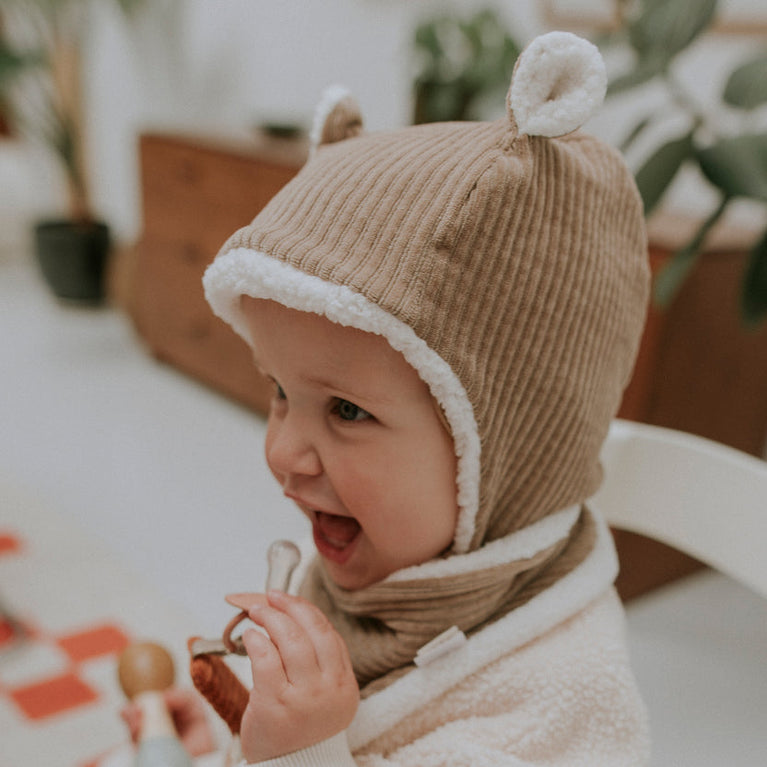 Bonnet velours taupe - naissance/36 mois