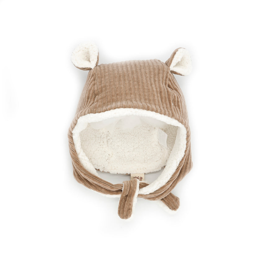 Bonnet velours taupe - naissance/36 mois
