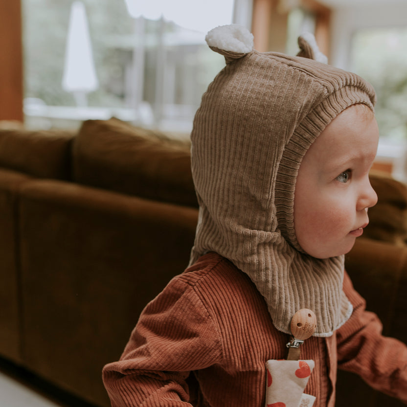 Cagoule velours taupe - 9/18 mois