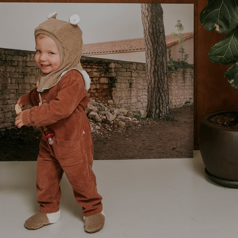 Cagoule velours taupe - 9/18 mois