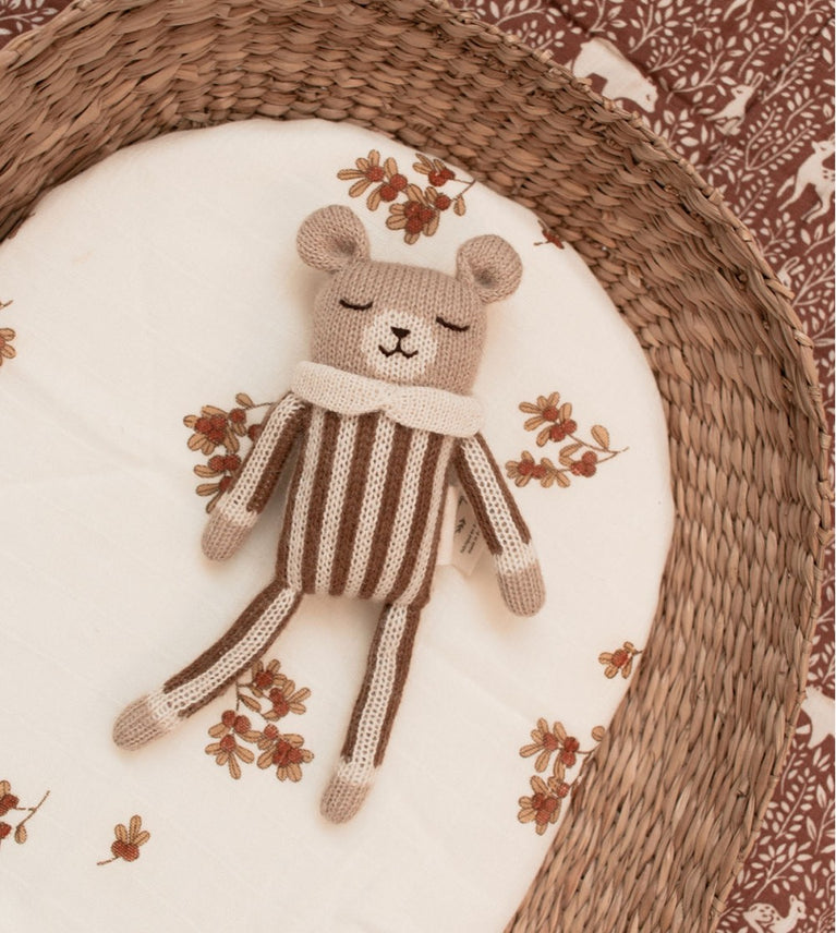 Doudou ourson - combinaison à rayures noisette
