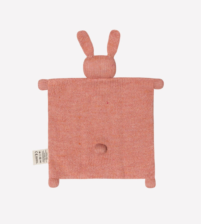 Doudou plat tricoté - lapin rose