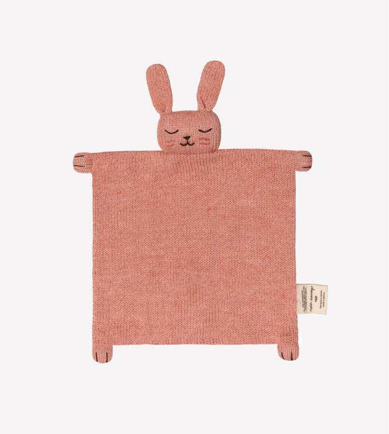 Doudou plat tricoté - lapin rose
