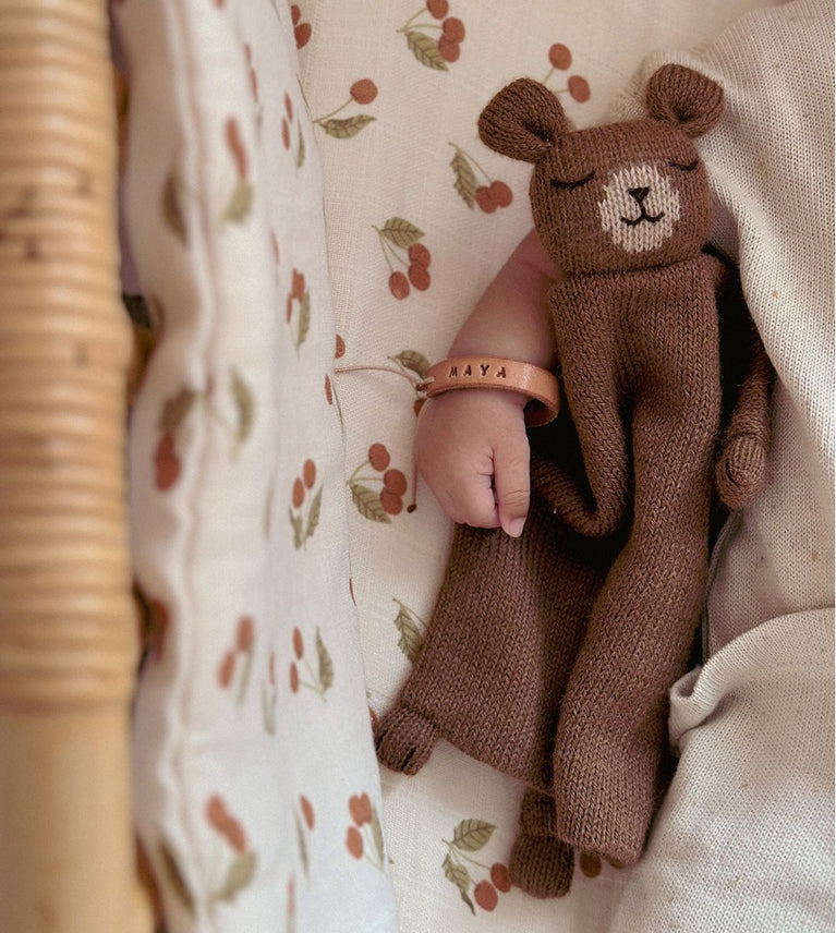 Doudou plat tricoté - ourson noisette