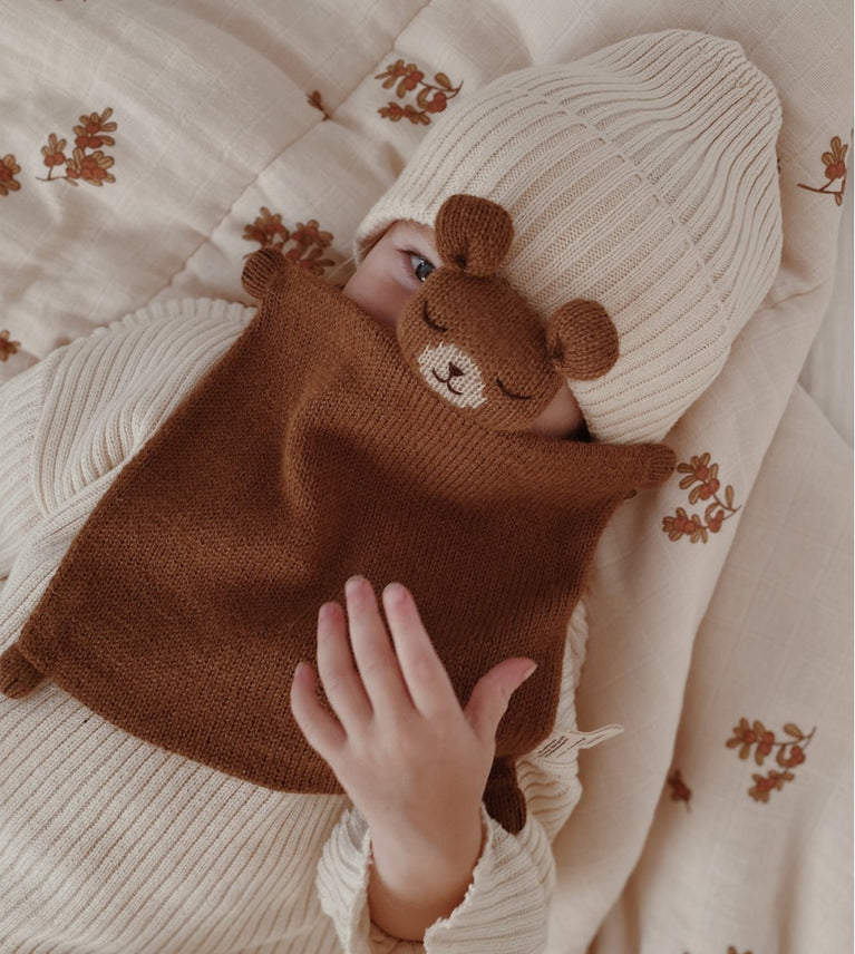 Doudou plat tricoté - ourson noisette