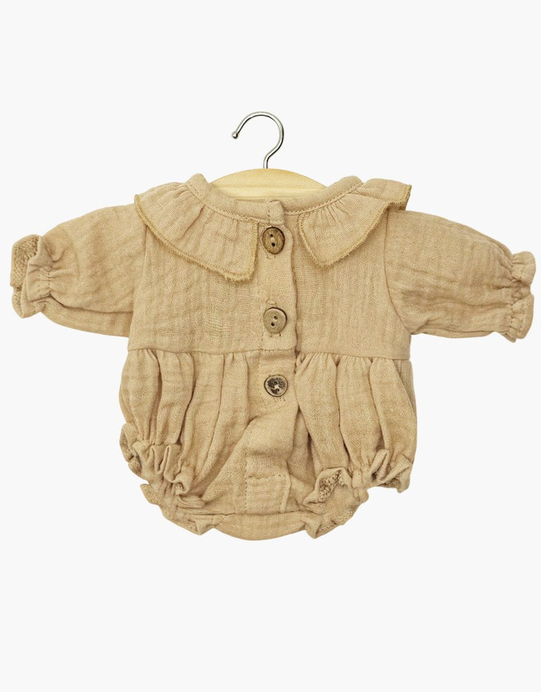 Barboteuse Léonore à manches longues en gaze de coton latte